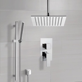Shower Faucet Chrome Ceiling Shower System With Rain Shower Head and Hand Shower Remer SFR51